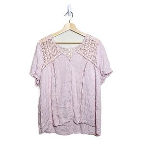 Pink Boho Button Down Short Sleeve blouse